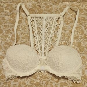 PINK Victoria's Secret White Lace Date Racerback Underwire Bra 32B